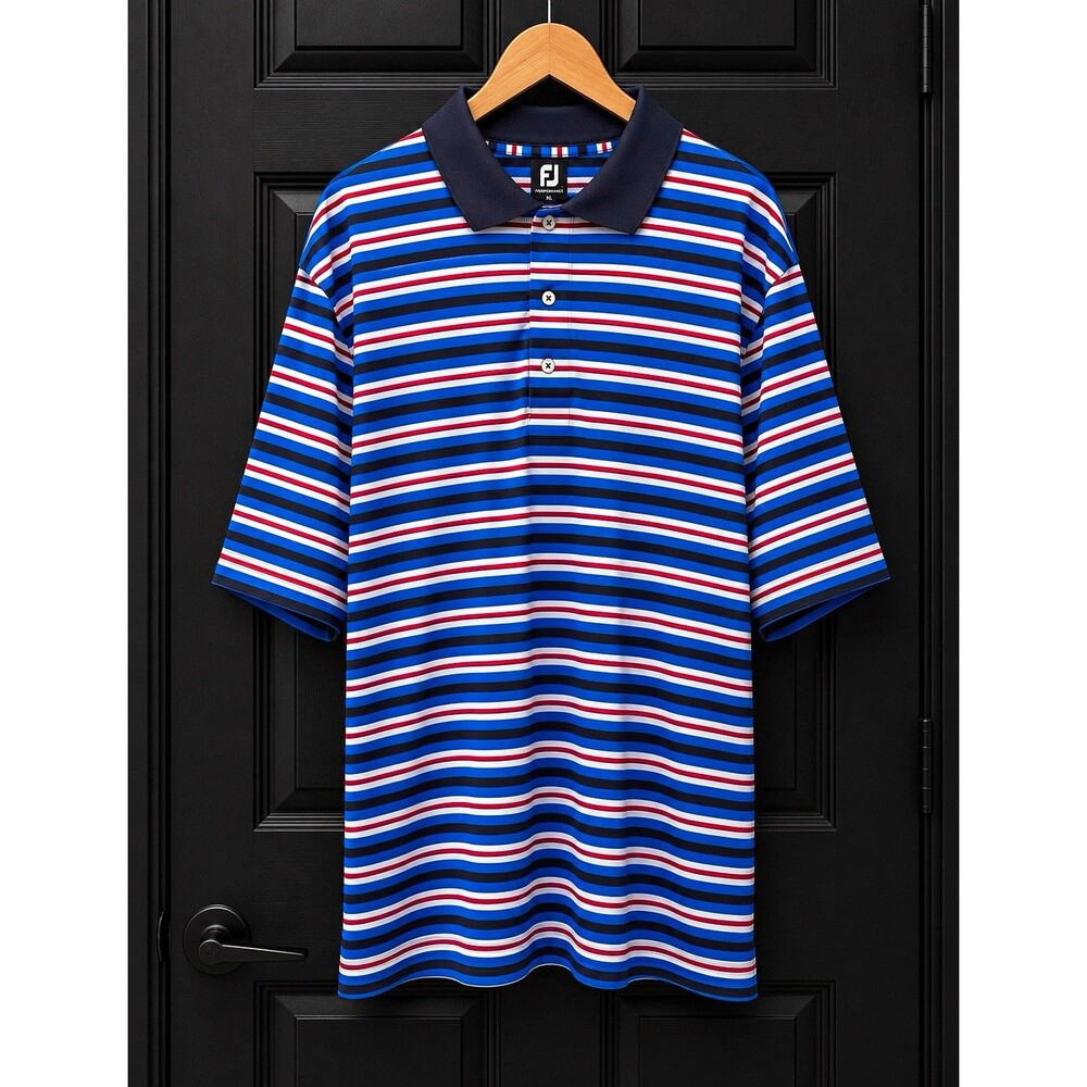 FootJoy Men’s XXL Blue Striped Polo Short Sleeve Stretch Logo Golf